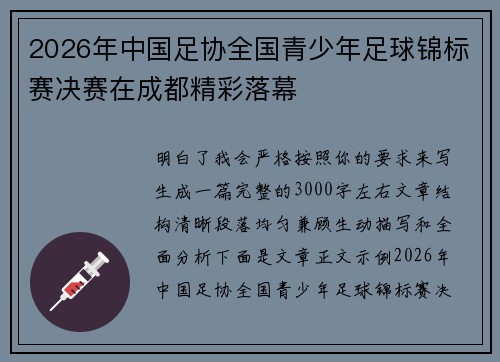 2026年中国足协全国青少年足球锦标赛决赛在成都精彩落幕